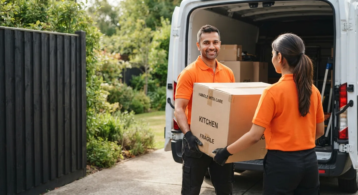 Movers delivering packed belongings safely at a destination