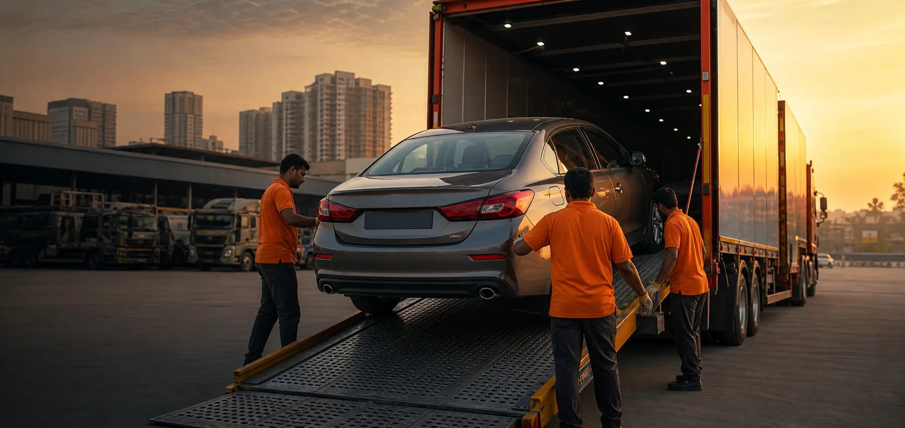 SS Movers specialist preparing a car for secure carrier transport