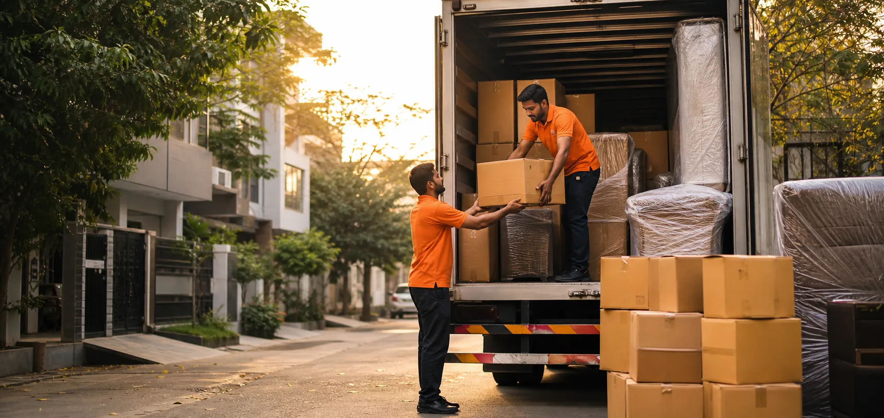 SS Movers team loading packed household belongings into a moving truck for a long-distance move