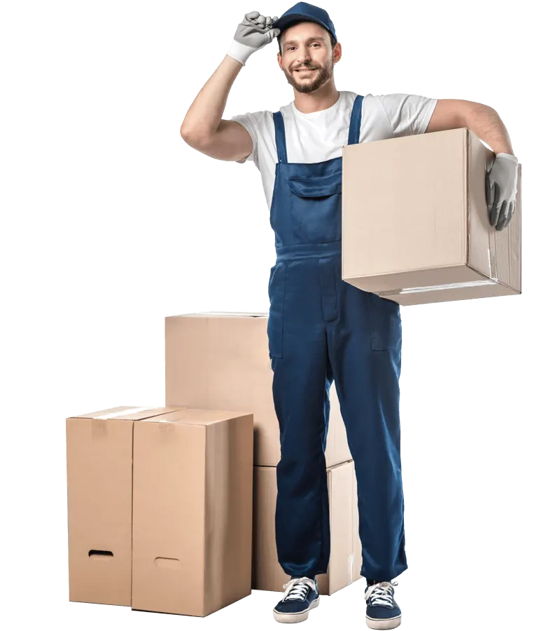 A mover holding moving boxes
